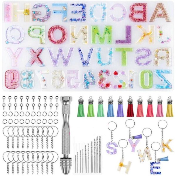 Ozoffer 172pcs Epoxy Resin Molds Casting Letter Alphabet Number Silicone Mould Craft Kit