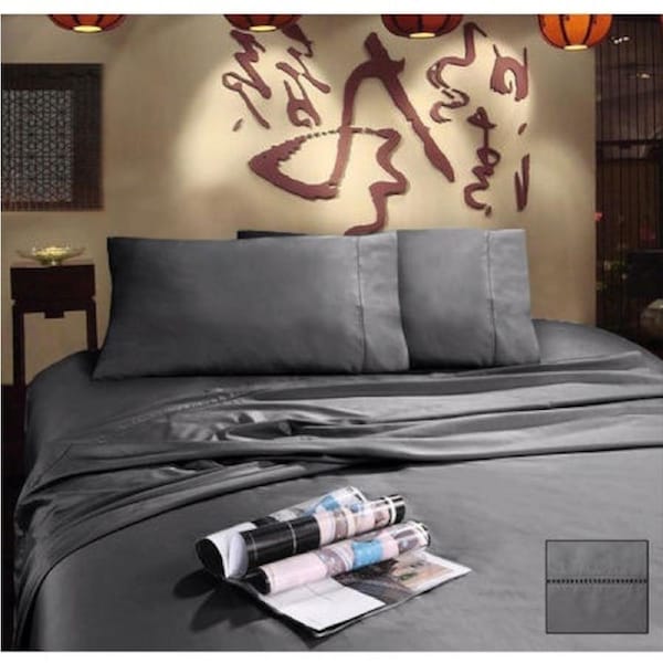 Ramesses Anti-Bacterial & Hypoallergenic Bamboo & Egyptian Cotton Sheet Sets Charcoal / King