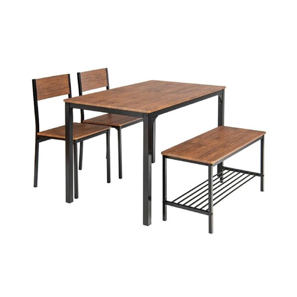 Costway 4pcs Dining Table Set Dining Setting Bench Seat w/Storage Rack Breakfast Kitchen Cafe Home Furniture