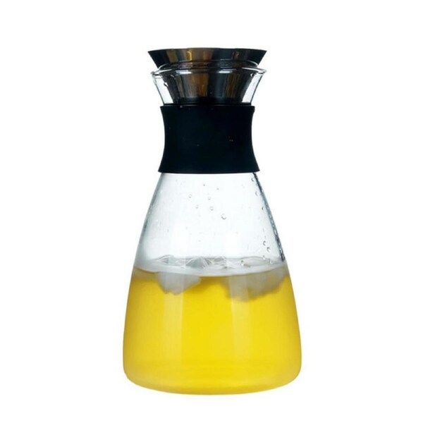 Glass Carafe with Stainless Steel Silicone Flip-top Lid - Glass Water Pitcher Fridge Fruit Drink Ice Tea Maker 1L