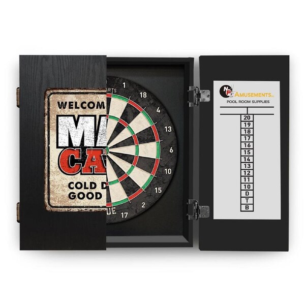 Shot Darts Rogue Dart Board + Welcome to the Man Cave Dartboard Cabinet + Darts