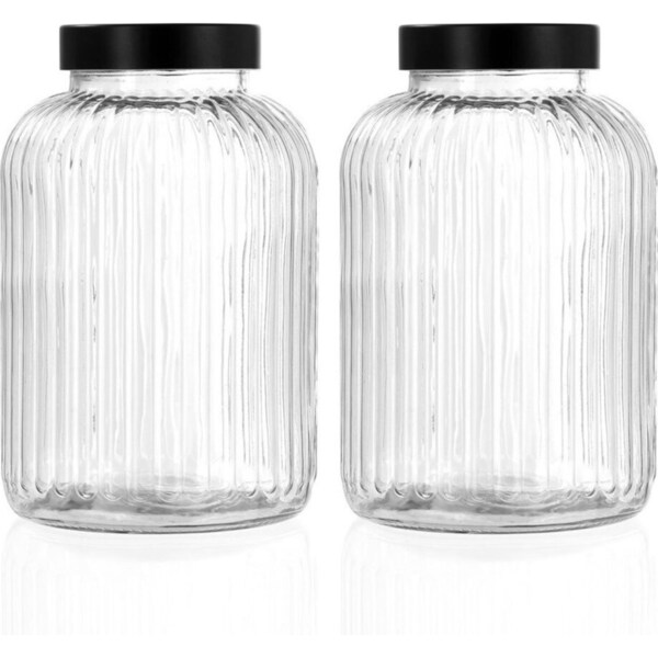 2x Lemon & Lime Brooklyn 5L/26cm Glass Jar Container Food Storage w/ Lid Clear