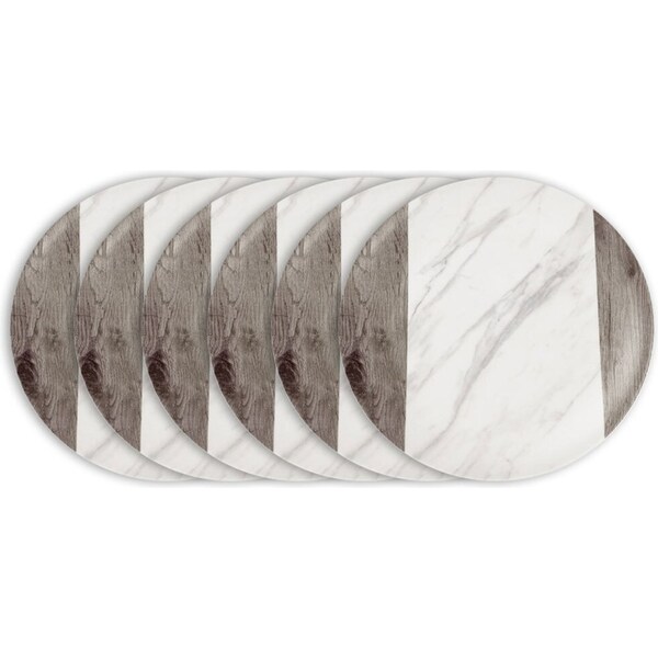 6x Lemon & Lime Matte 26.5cm Melamine Dinner Plate Round Dish Endwood Marble