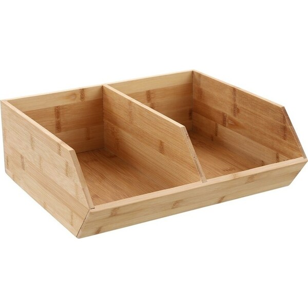 Boxsweden 2-Section 34.5cm Bamboo Wood Modular Storage Cube Pantry Organiser