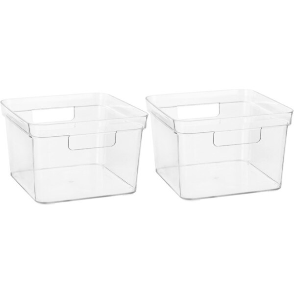 2x Boxsweden Crystal Square 22x14.5cm Storage Container Home Organiser Box CLR