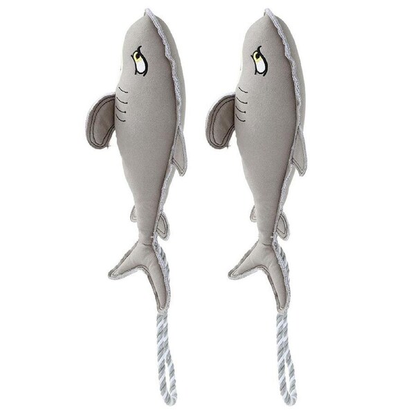 2x Paws & Claws Pet/Dog 60cm Savage Shark Canvas Rope Tugger Toy w/Squeaker Grey