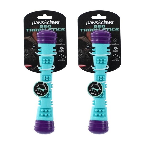 2x Paws & Claws Dog 23cm Geo Floating TPR Throw Stick w/Squeaker Interactive Toy