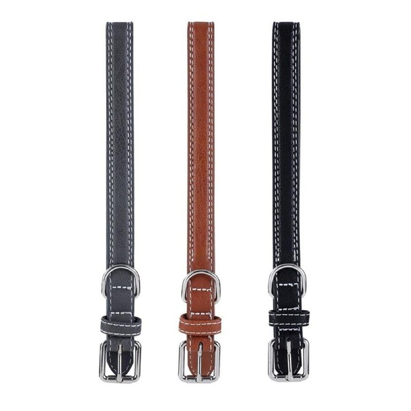 3x Paws & Claws Pet Dog 35-50cm Leather Look Padded Collar w/ Stitch Medium Asst