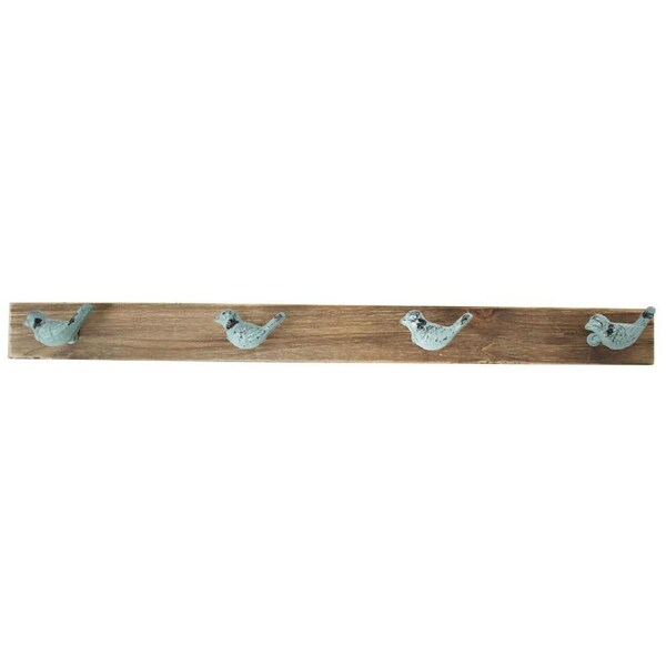 4 Bird Hooks Hand Made Blue Distressed Cast Iron on Wood