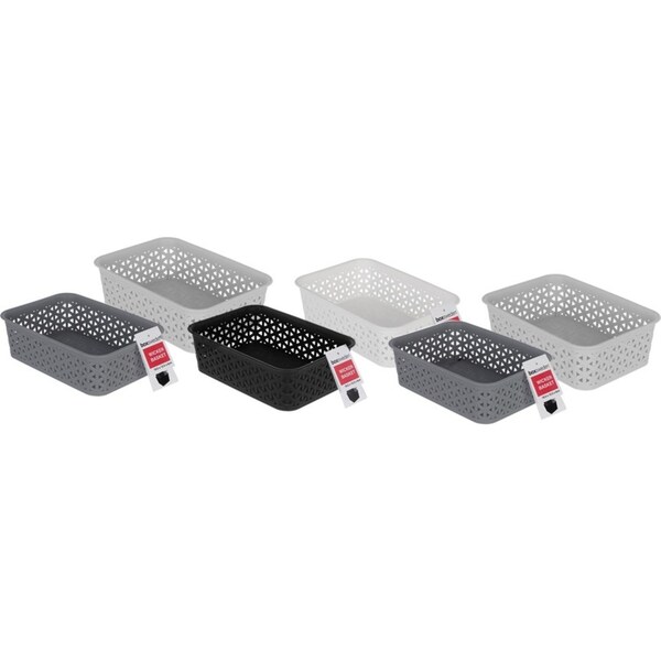 6x Boxsweden 19.5cm Wicker Design Basket Organiser Rectangular Storage Assorted