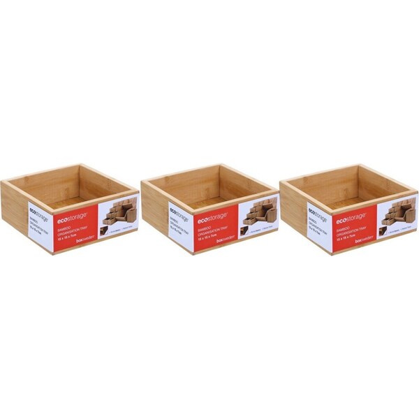 3x Boxsweden 15cm Bamboo Organisation Tray/Home Wood Modular Storage Container