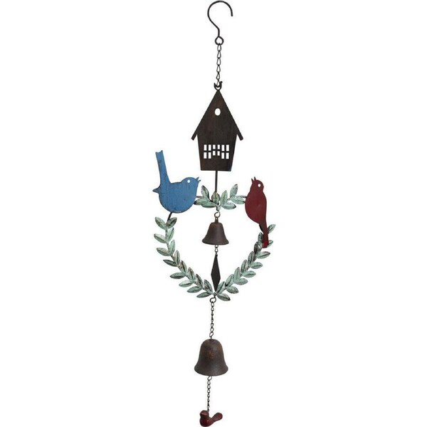 Rustic Metal Double Bird Wind Chime With Bell Hand Made Good Sound