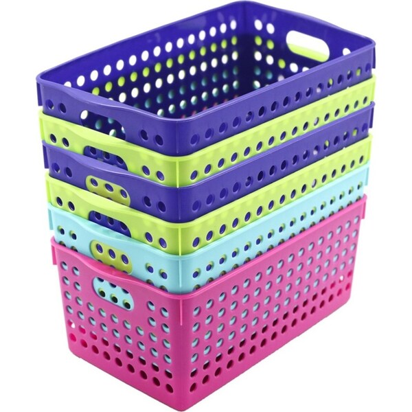 6x Boxsweden 29x16.5cm Mode Neon Basket Organiser Storage w/ Carry Handle Asst