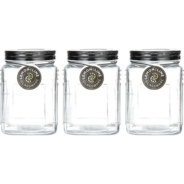 3x Lemon & Lime Ascot 800ml Glass Jar Food Container/Storage w/ Airtight Lid CLR