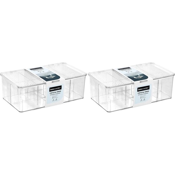2PK Boxsweden 27.5x17cm Crystal Hinged 8-Section Container Organiser Storage