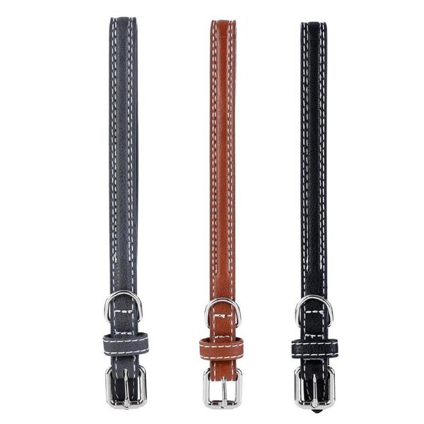 3x Paws & Claws Pet Dog 30-45cm Leather Look Padded Collar w/ Stitch Small Asst