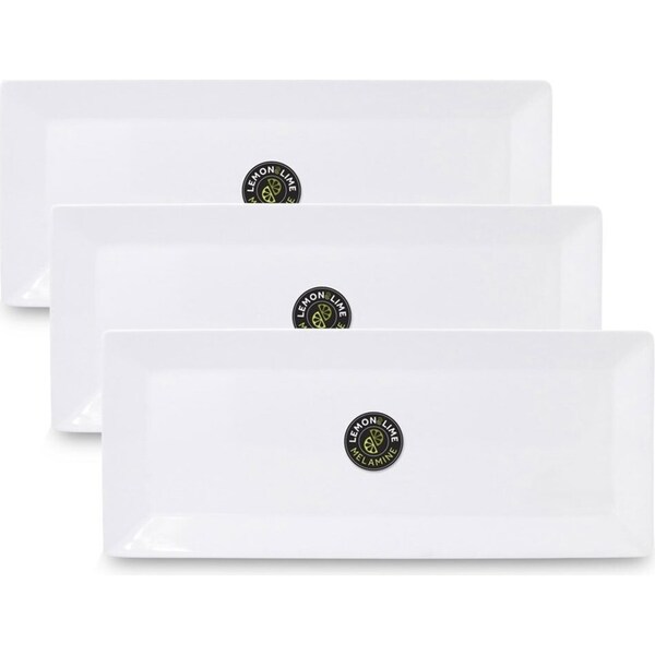 3x Lemon & Lime 49cm Rectangular Melamine Serving Platter Food Server Tray White