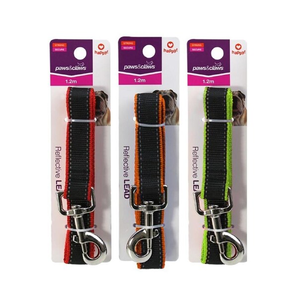 3x Paws & Claws Adjustable 1.2m Premium Reflective Edging Lead Dog Leash Asst