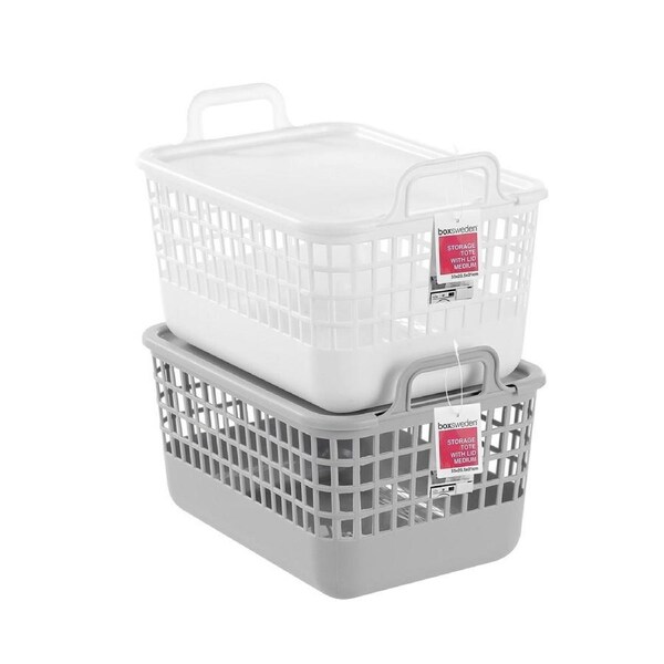 2x Boxsweden 33x21cm Storage Tote Organiser Tray w/ Lid/Handles Medium Assorted