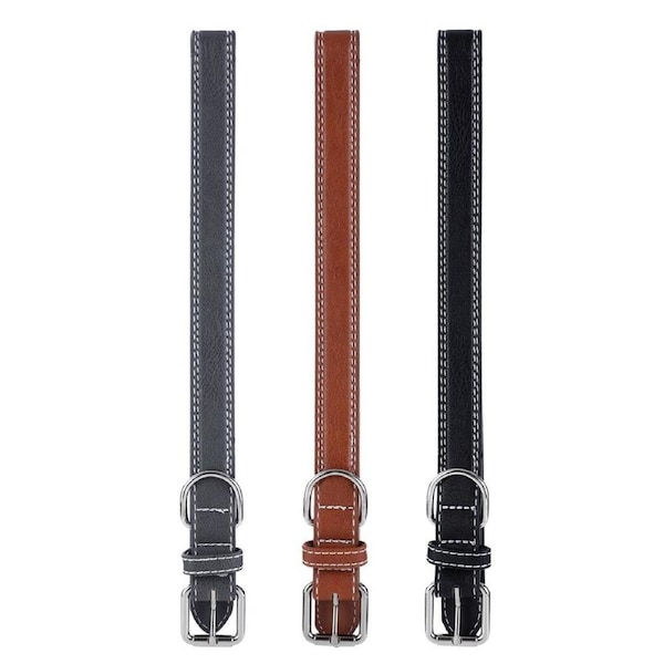 3x Paws & Claws Pet Dog 45-65cm Leather Look Padded Collar w/ Stitch Large Asst