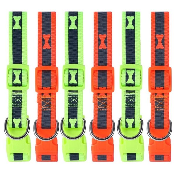 6x Paws & Claws Pet Dog Reflective 35-50cm Neck Collar w/ Bone Print Medium Asst