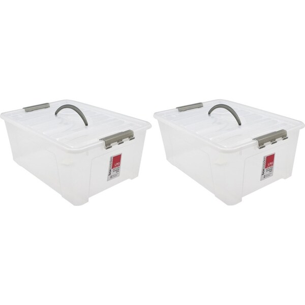 2PK Boxsweden 20L/45.5cm Carry Box w/ Handle Storage Home Organiser Transparent