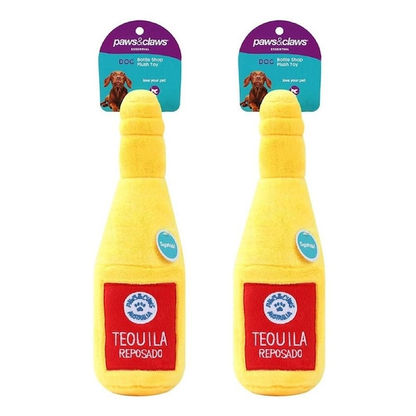 2x Paws & Claws Pet/Dog 31cm Tequila Bottle Shop Soft Plush w/ Squeaker Toy YL