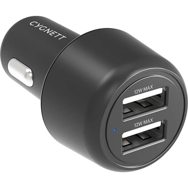 Cygnett CarPower 12W Dual Port 5V/2.4A Universal Car Phone Charger USB-A Black