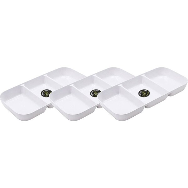 3x Lemon & Lime Large 3-Section 33cm Melamine Serving Tray/Food Container White