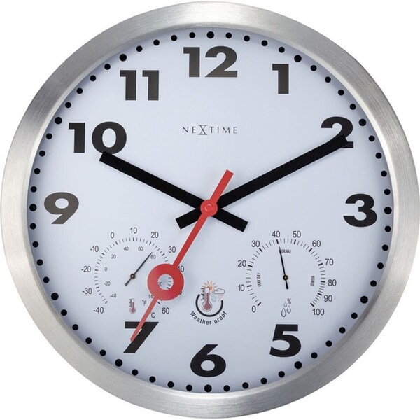 NeXtime 35cm Arabic Temperature Outdoor Wall Clock w/ Thermometer/Hygrometer WHT
