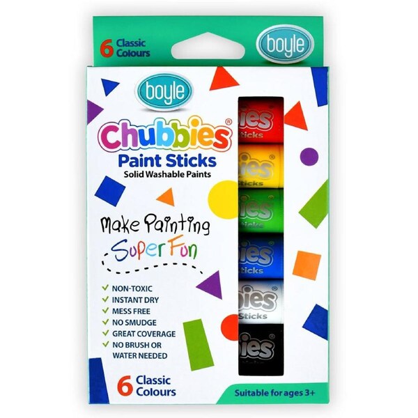 6pc Boyle Chubbies Washable Drawing Paint Sticks Kids 3y+ Art Classic Colours