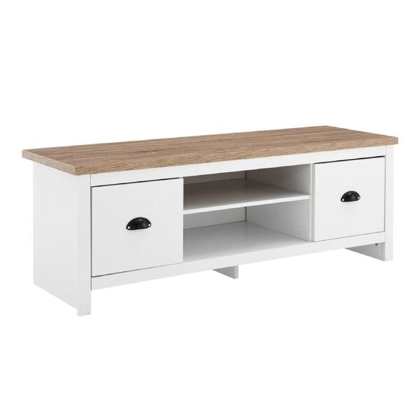 Hampton Entertainment Hamptons Unit TV Cabinet TV Stand 120cm 2 Drawers White and Oak