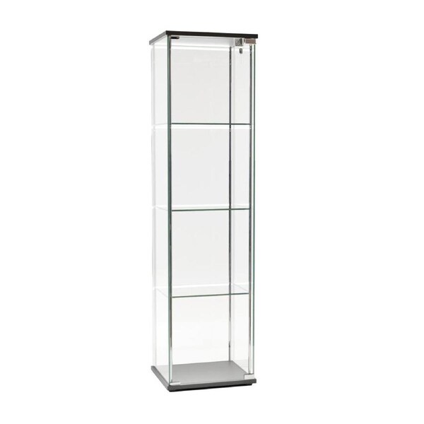 West Glass Display 4 Tier Cabinet Trophy Display Storage Shelf 1 Door Lock LED lights Black