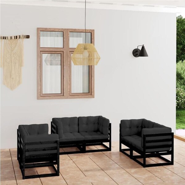 6 Piece Garden Lounge Set with Cushions Solid Pinewood vidaXL
