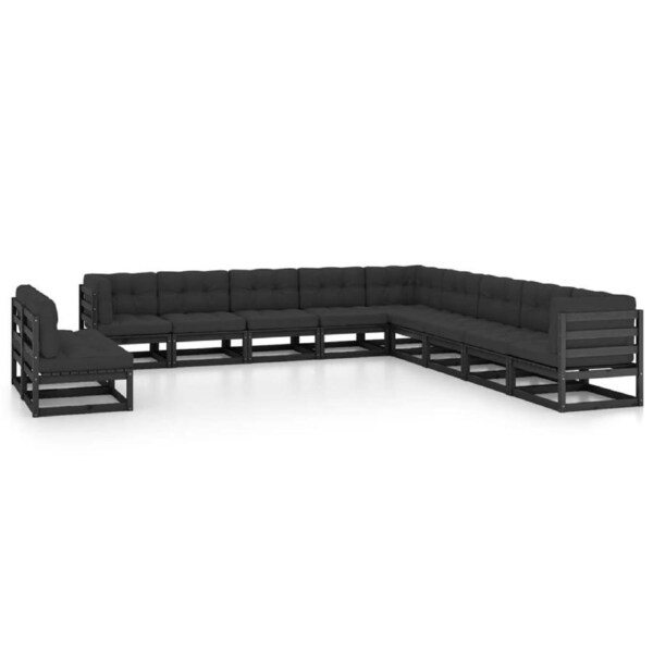 11 Piece Garden Lounge Set with Cushions Black Solid Pinewood vidaXL