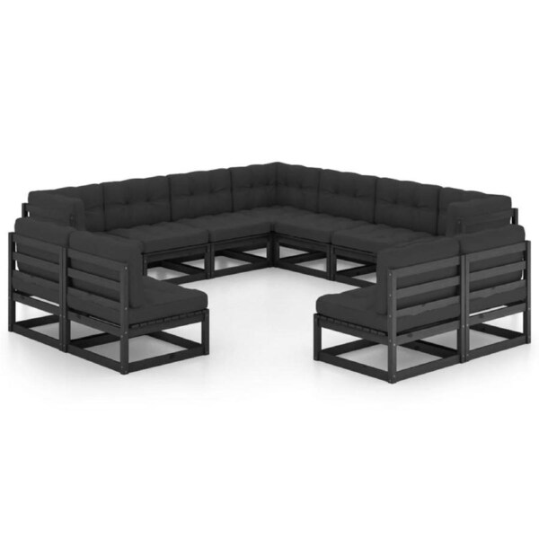 11 Piece Garden Lounge Set with Cushions Black Solid Pinewood vidaXL