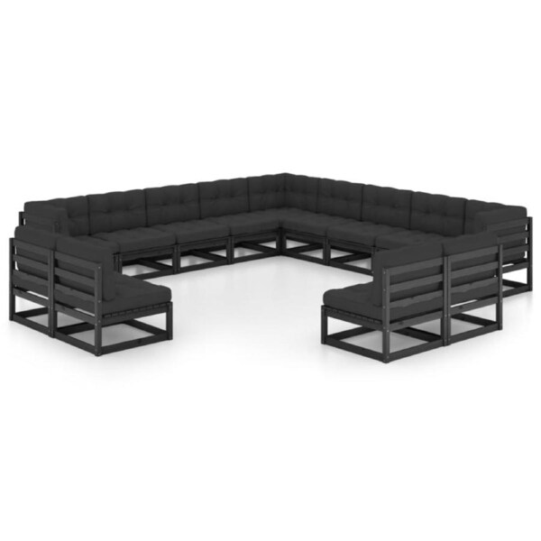 13 Piece Garden Lounge Set with Cushions Black Solid Pinewood vidaXL
