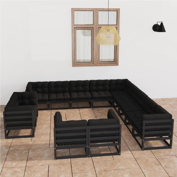 13 Piece Garden Lounge Set with Cushions Black Solid Pinewood vidaXL