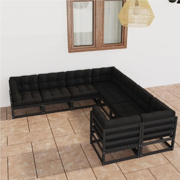 8 Piece Garden Lounge Set with Cushions Black Solid Pinewood vidaXL