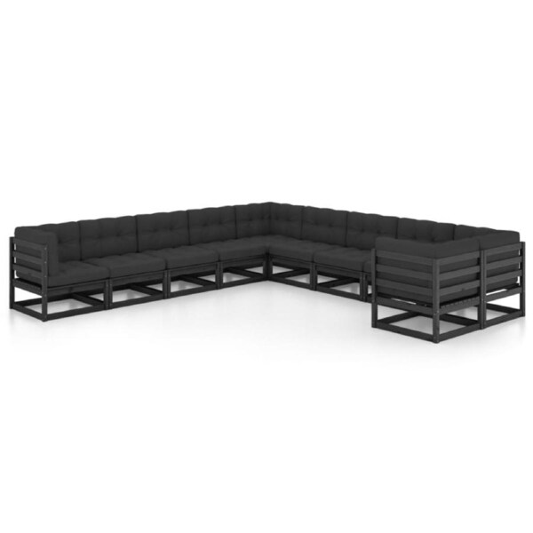 10 Piece Garden Lounge Set with Cushions Black Solid Pinewood vidaXL