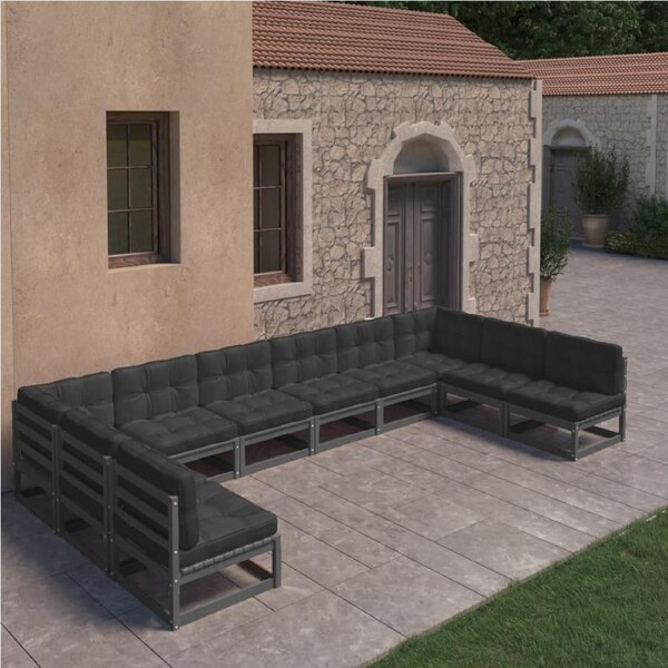 10 Piece Garden Lounge Set with Cushions Black Solid Pinewood vidaXL