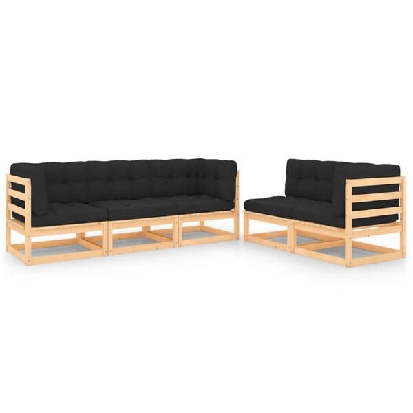5 Piece Garden Lounge Set with Cushions Solid Pinewood vidaXL