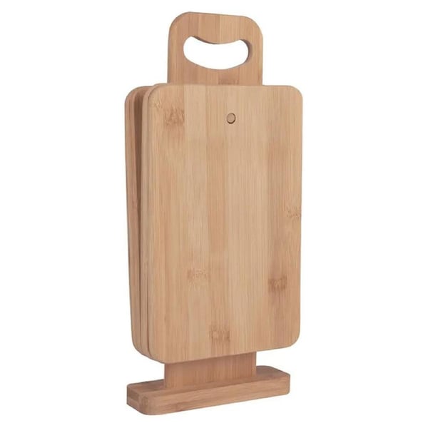 4pc Bamboo 22x14cm Chopping Block/Cutting Board Set w/ Display Stand Brown