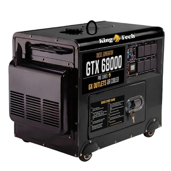 KingTech GTX68000 Silent Diesel Generator - 6kW Continuous Power - Electric Start & 74 dB