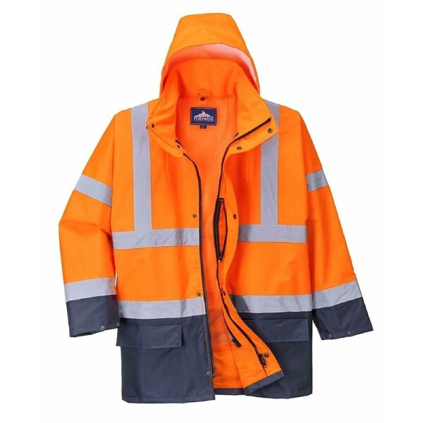 Portwest Hi-Vis Safety Workwear Waterproof Rain Jacket Coat 5-in-1 Two Tone - Orange/Navy S