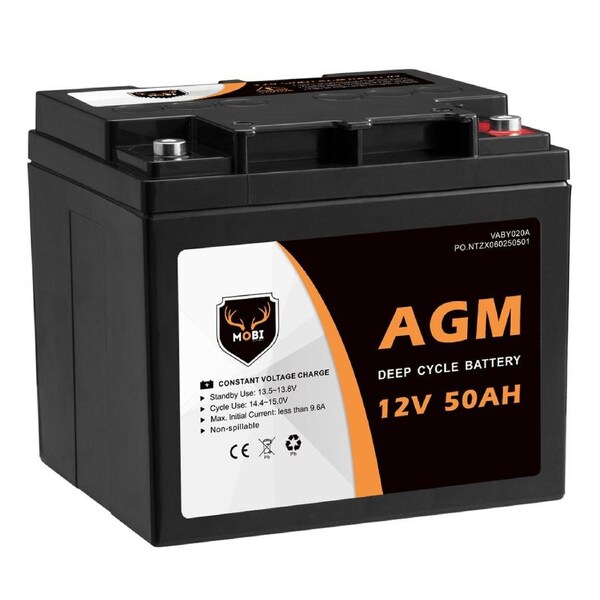 MOBI 12V 50Ah AGM Battery Deep Cycle Mobility Scooter Golf Cart Camping Volt