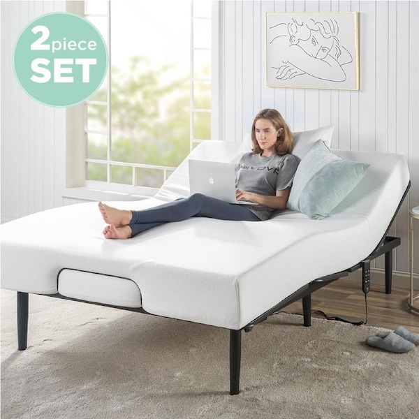Bundle Zinus Queen Adjustable Bed Frame & Green Tea Memory Foam Mattress – Ultimate Comfort Queen