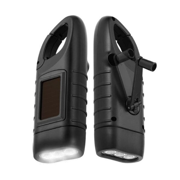 Catzon 2 Pcs Hand Crank Solar Powered Flashlight Emergency Rechargeable LED Flashlight-Black