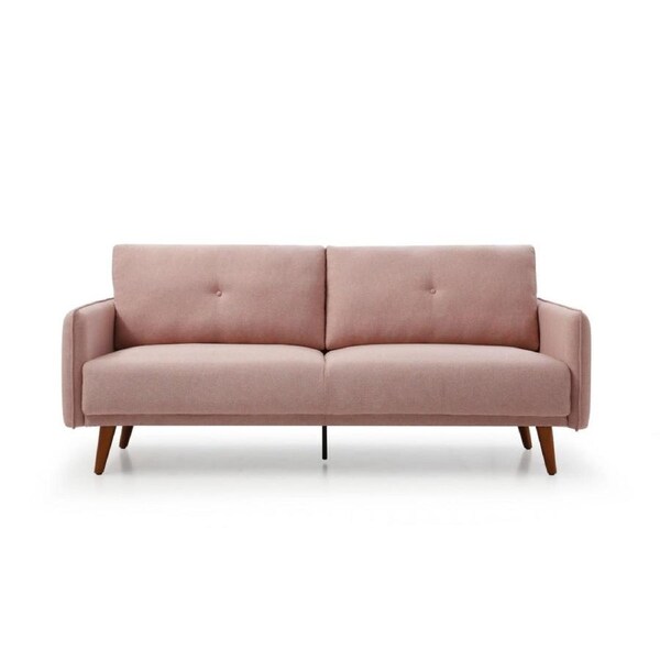Design Square Modern Designer 3-Seater Tufed Fabric Sofa Lounge Couch Wooden Legs - Pink