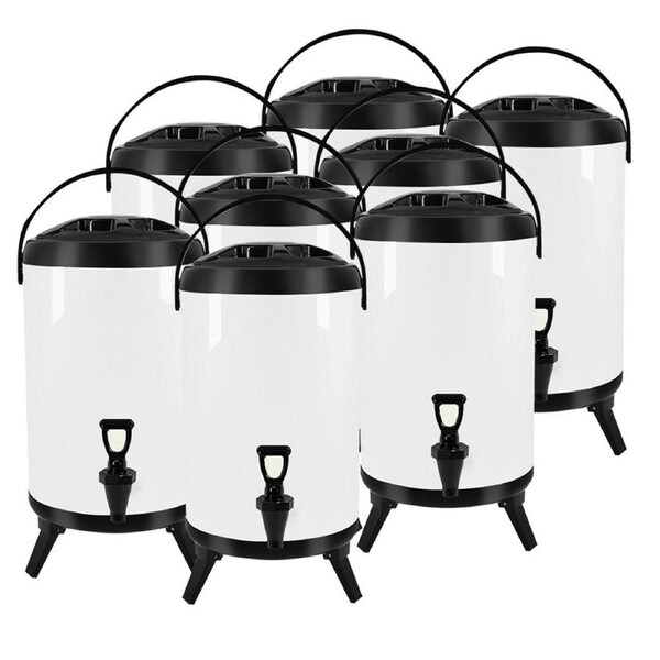 SOGA 8X 10L Stainless Steel Insulated Milk Tea Barrel Hot and Cold Beverage Dispenser Container with Faucet White